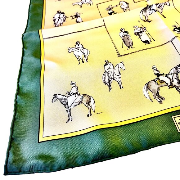 HERMES Paris Silk Scarf Equestrian Horse & Rider VOYAGE AU NIGER Green New 16" - Picture 7 of 16